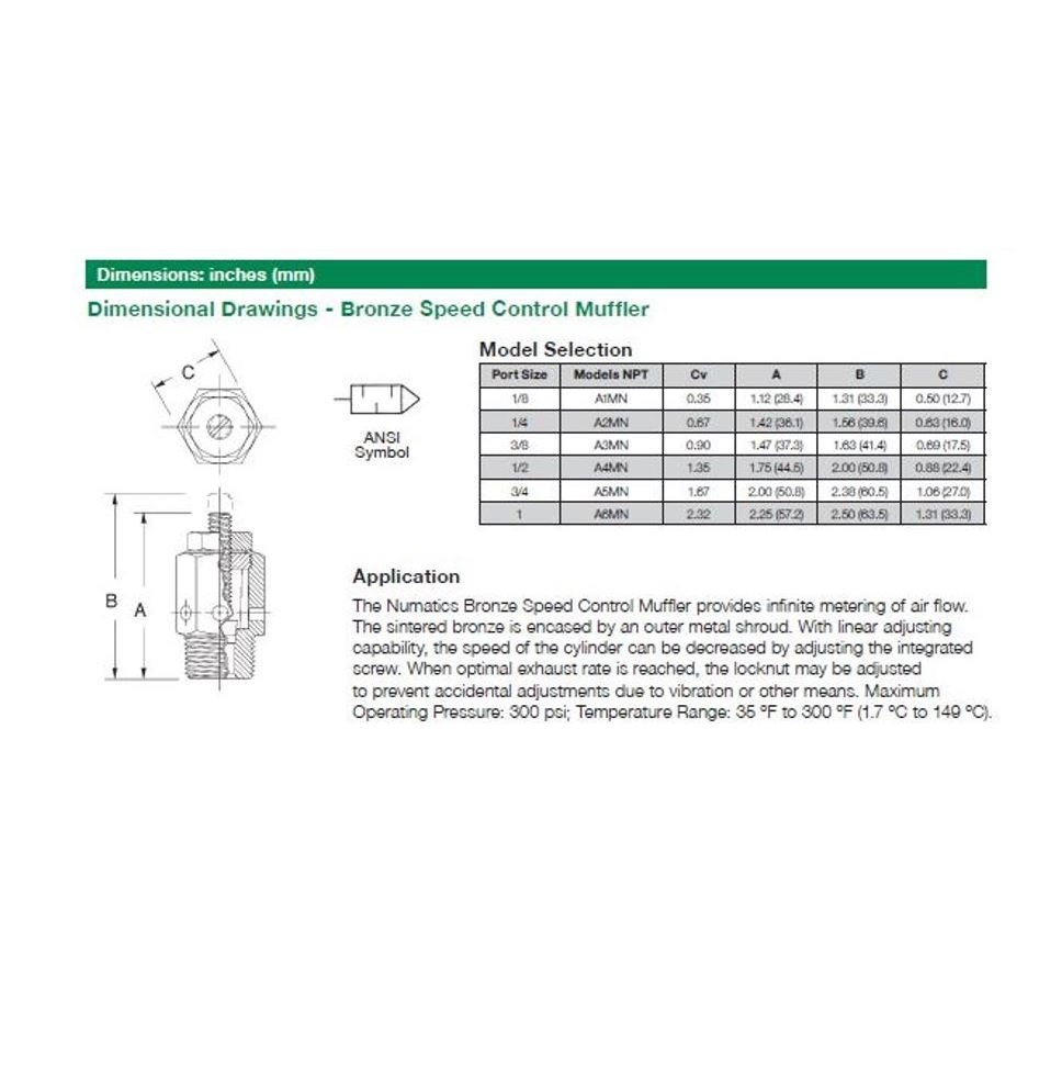 A4MN NUMATICS/AVENTICS SPEED CONTROL MUFFLER<BR>1/2" NPT MALE BRONZE